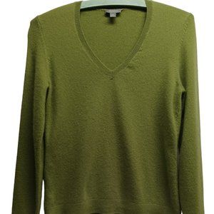 ANN TAYLOR, 100% CASHMERE V-NECK SWEATER, X-SMALL PETITE, GREEN